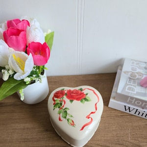 Vintage Plum Pink Porcelain Heart Shaped Keepsake Box