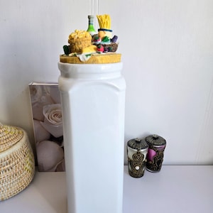 Vintage ceramic spaghetti pasta pot containing ,ceramic pasta keeper .