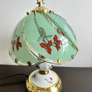 Vintage Tiffany Style touch Lamp, light green Glass And Gold Metal VINTAGE Flower Design , Bedside Table Lamp.