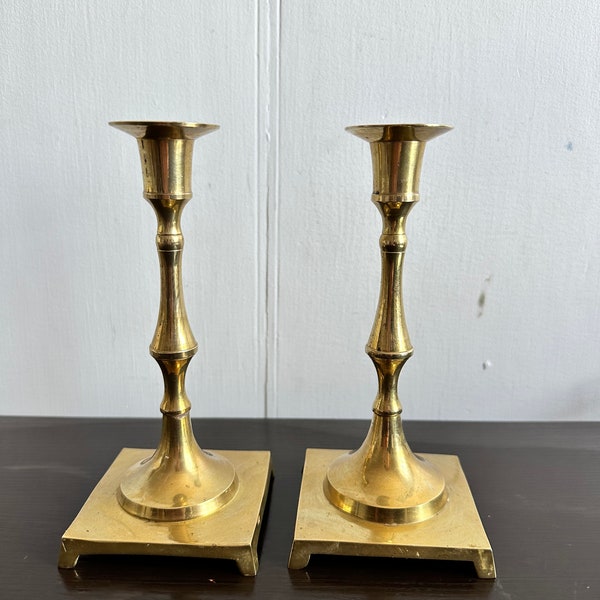 Vintage Set of 2 Delicate Brass Candle Holders Small Pair Candelabra Candlestick Wedding Christmas,made in India.