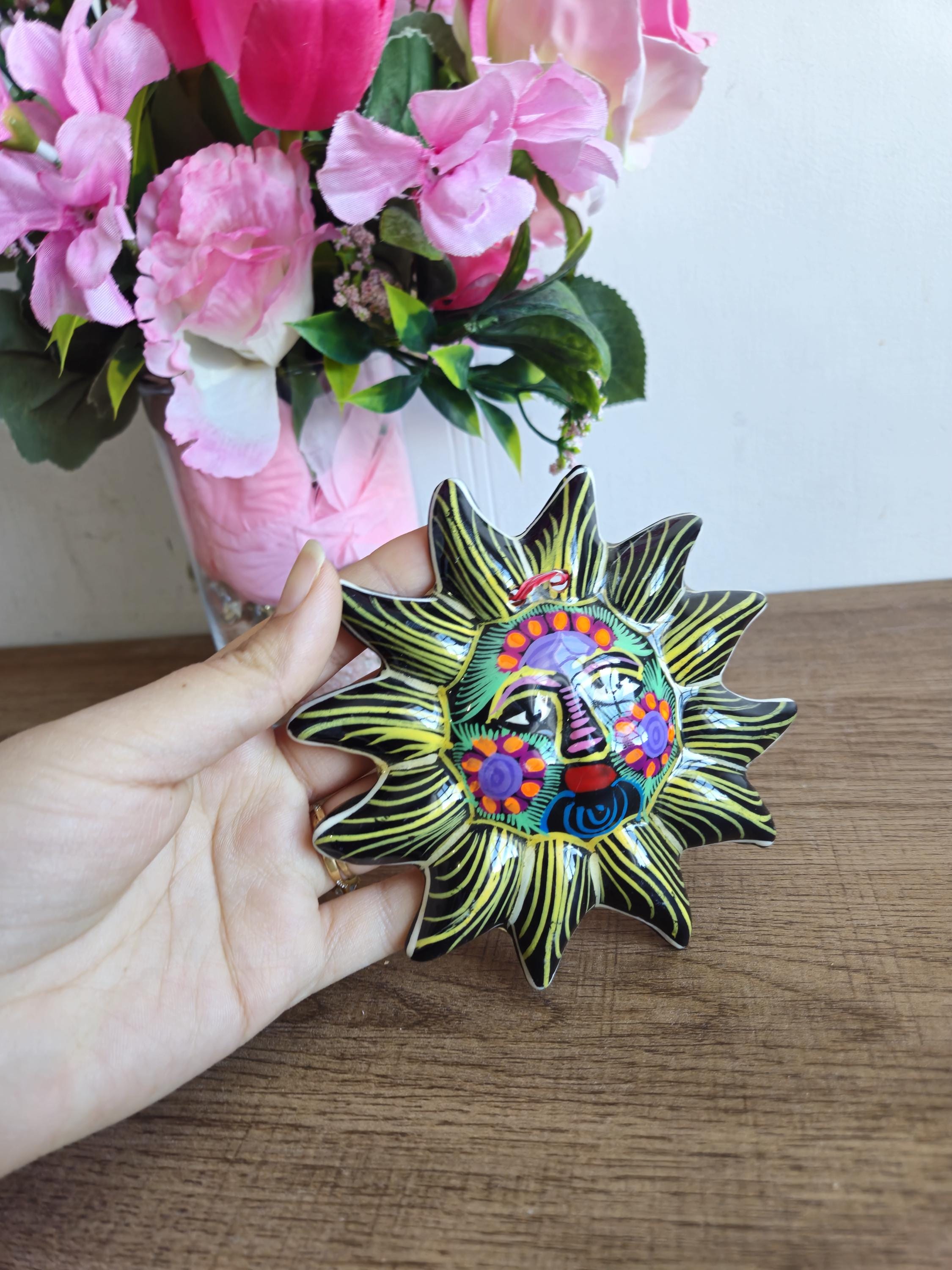 Vintage Mexican Ceramic Decorative Sun Plate, Hand-painted Sun