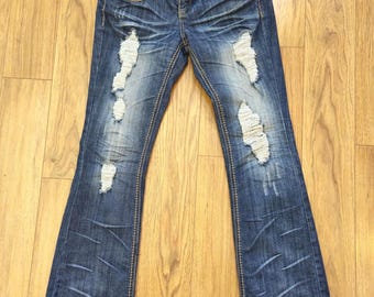 Vintage bijna beroemde jeans JEmbellished Distressed Wash jeans, Distressed Bootcut Jeans.