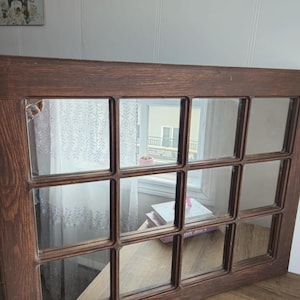 Vintage wooden wall mirror display case Glasshouse style mirror with storage compartments Retro wall decoration 25"x32" .
