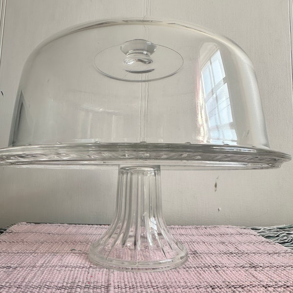 Vintage Large Heavy Glass Cake Stand, 2 Pieces, Base Stand with Cover, Decorative Cake Stand, Pastry Stand, made in Italy .