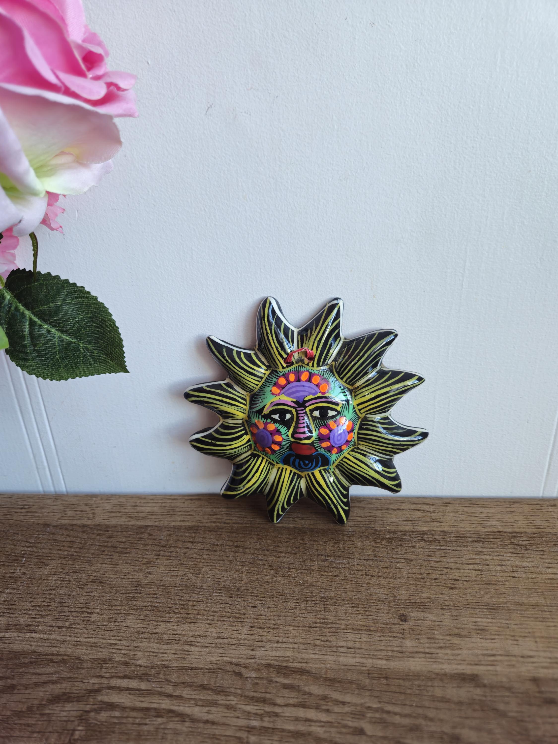 Vintage Mexican Ceramic Decorative Sun Plate, Hand-painted Sun