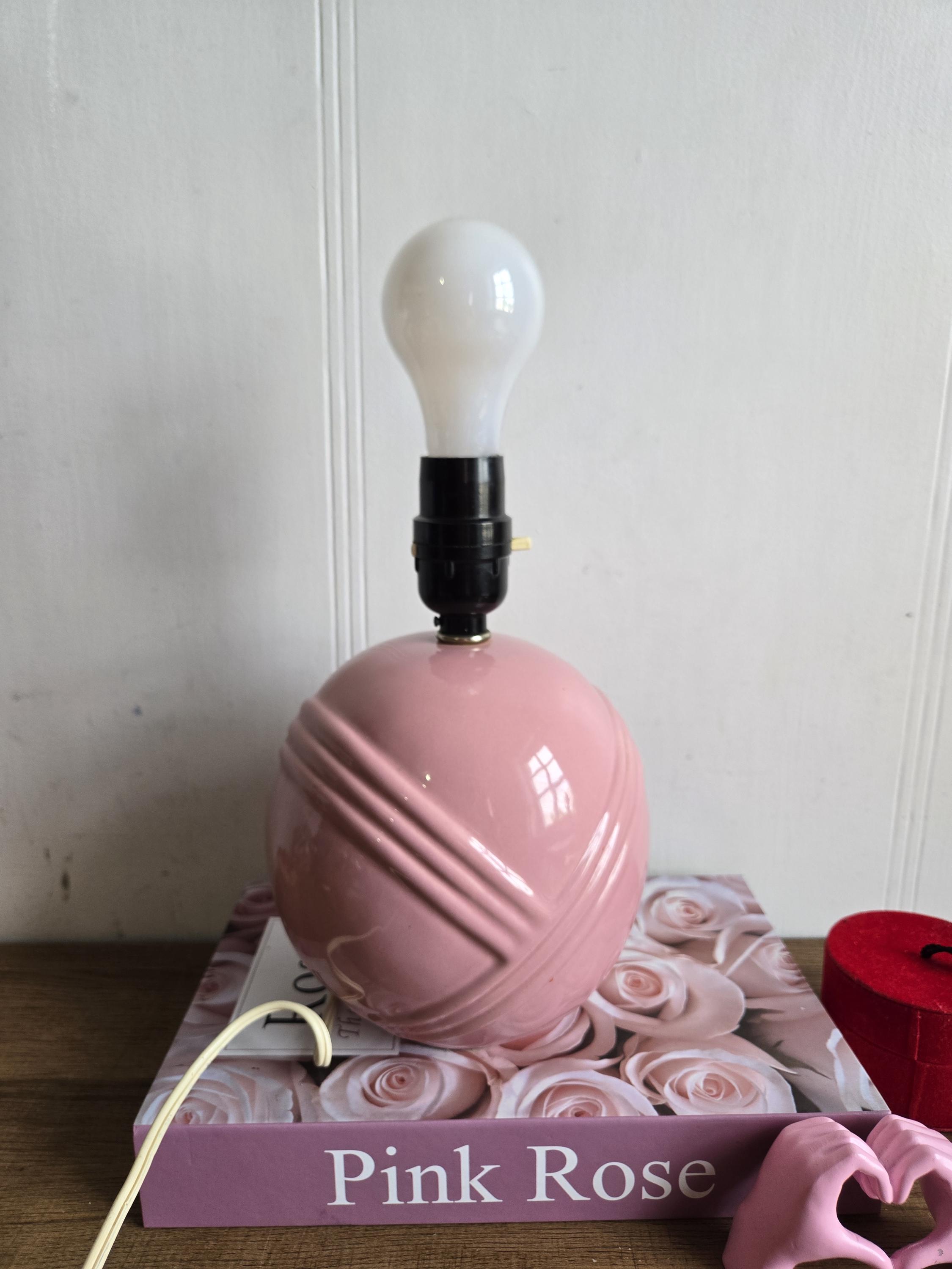 Vintage 80s Art Deco Lamp Pink Mauve Ceramic Boudoir Living Room