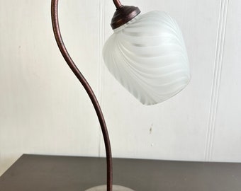 Vintage Frosted Glass Tulip Brushed Brass Water Lily Base 17" Table Lamp