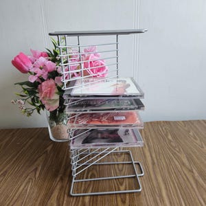 Vintage gray Metal Compact Disc Holder for Wall Metal Holds 20 CD Storage CD Audio Storage Black Office Decor.