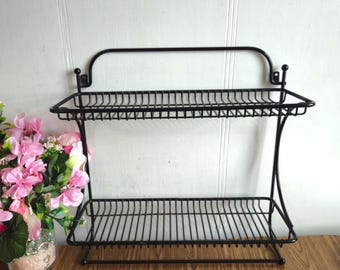 Vintage Kitchen Storage Rack Iron 2-layer Multi-functional Rack Kitchen Countertop Spice Rack Double-layer Storage Rack Cookware Shelves .