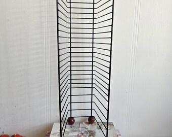 Vintage Black Metal CD/DVD Holder Storage Tower With Wooden Legs