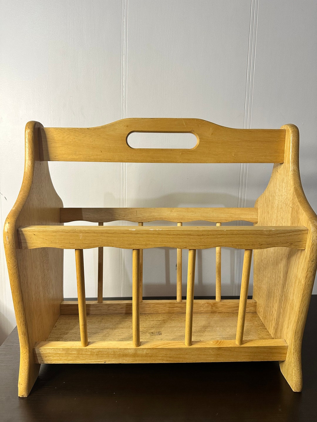 Vintage Wooden Newspaper Rack MCM Home Organization Floor Magazine Rack ...