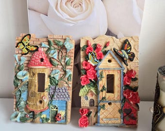 Vintage-Lichtschalterabdeckung aus Kunstharz mit Teddybär- und Spielzeugdeko, Wandschalterabdeckung für Kinderzimmer, Schlafzimmerdekoration / Lichtschalterabdeckung aus Kunstharz mit Blumen- und Schmetterlingsmotiv