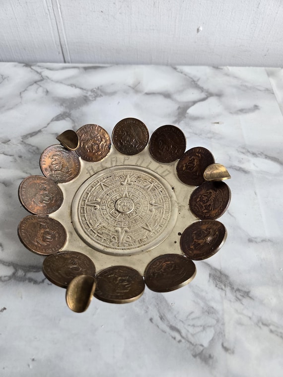 メキシコ硬貨装飾 灰皿 ヴィンテージ メキシコ硬貨装飾 灰皿 ヴィンテージ メキシコ硬貨装飾 灰皿