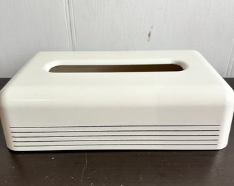 Vintage 90s Plastic tissue Cover, Retro tissue box cover, white Bathroom decor.