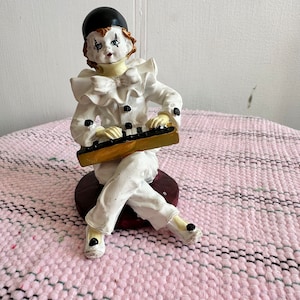 Vintage Pierrot Statue pierrot musical instrument pierrot art decor pierrot with piano.