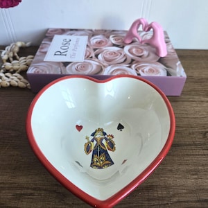 Vintage Tabletop Gallery King of Hearts Playing Cards Ceramic Snack Plate Handmade.