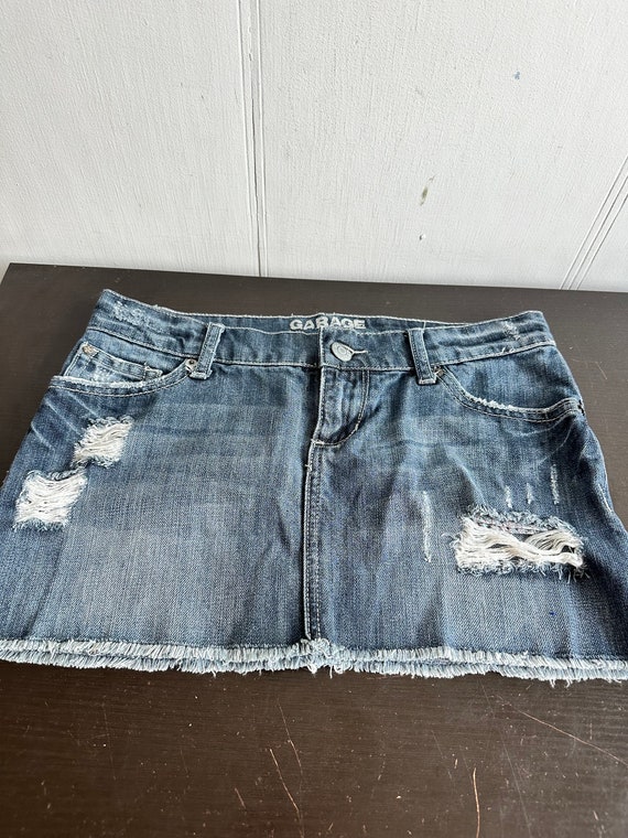 Mid length distressed denim skirt hotsell