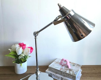 Vintage Desk Lamp, Industrial Metal Task Table Lamp with Adjustable Swing Arm, Bedroom Bedside Night Light Cafe Retro Reading Lighting,Chrom