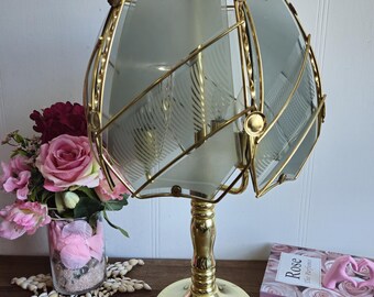 Vintage Touch lamp brass Lamp, , Touch Lamp, Tri-light, Three Socket Lamp, Ornate Finial, 6 convex panels, Ornate Design.