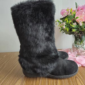 Vintage knie bever bont faux laarzen voor dames Hoge echt bont winterlaarzen Snowboots Eskimo Yeti laarzen, maat 6.
