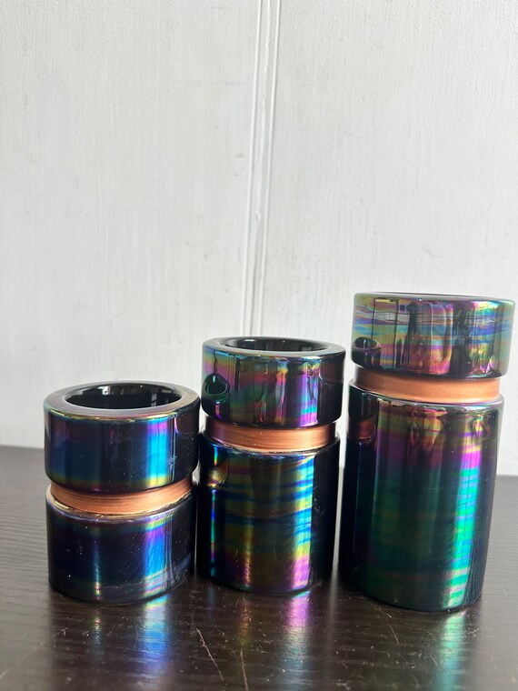 ヴィンテージ Partylite 玉虫色の光沢のある釉薬のティーライト トリオ 