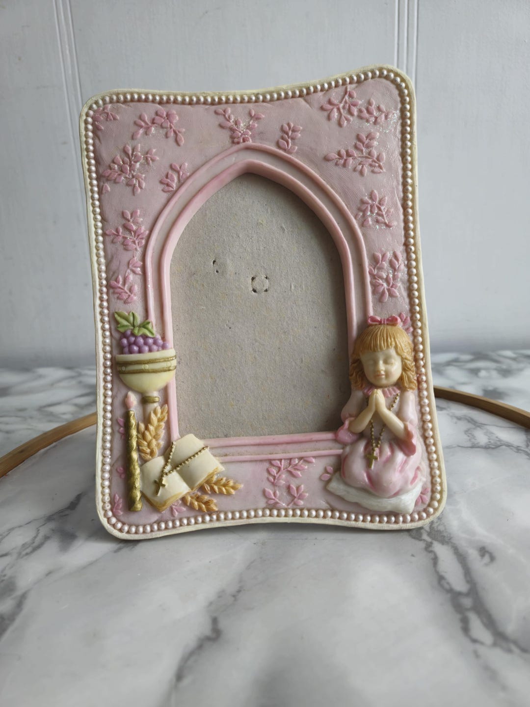 Vintage Praying Girl Bedtime Standing Photo Picture Frame Pink Photo ...
