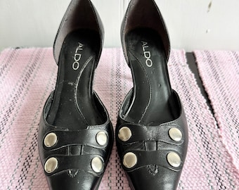 Vintage Aldo Black Leather Low Heel Shoes, Pointed Toe Shoes, Black  Leather Ballerinas, Slip on Shoes, Kitten Heel Shoes size 4us