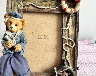 テディベアのフレーム ヴィンテージテディベアフォトフレーム、キッチュ陶器テディベア