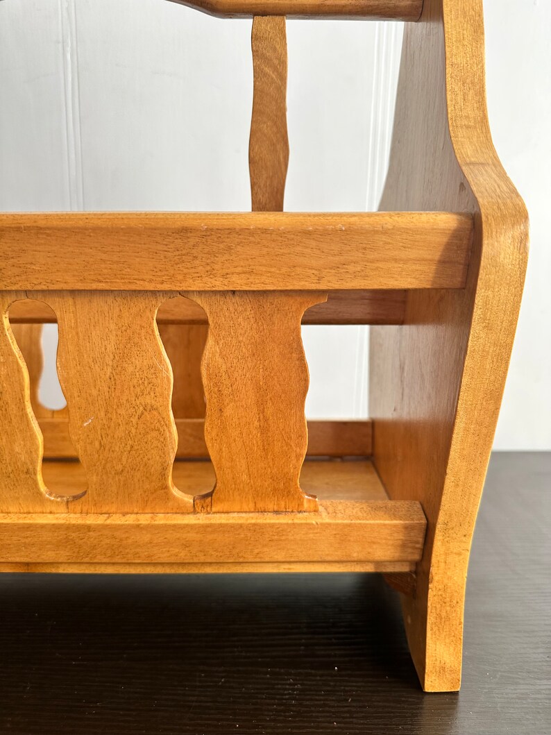 Vintage Wooden Newspaper Rack MCM Home Organization Floor Magazine Rack