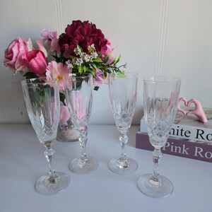 Vintage Lead clear Crystal Champagne Flutes, set of 4.