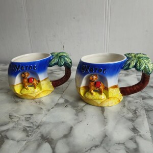 Vintage Moroccan palm tree mug, Morocco Ceramic mug with a palm tree handle.