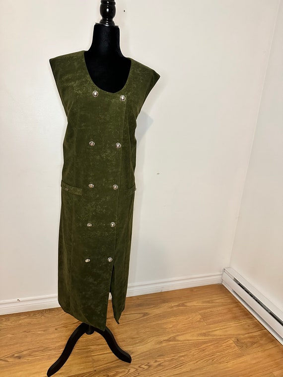 slim fit dress slacks Olive Green Button Up Collared Dress S