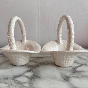 Vintage mini Ceramic basket, decorative basket, ceramic basket, spring decor, farmhouse decor, vintage decor, Easter basket, set of 2.