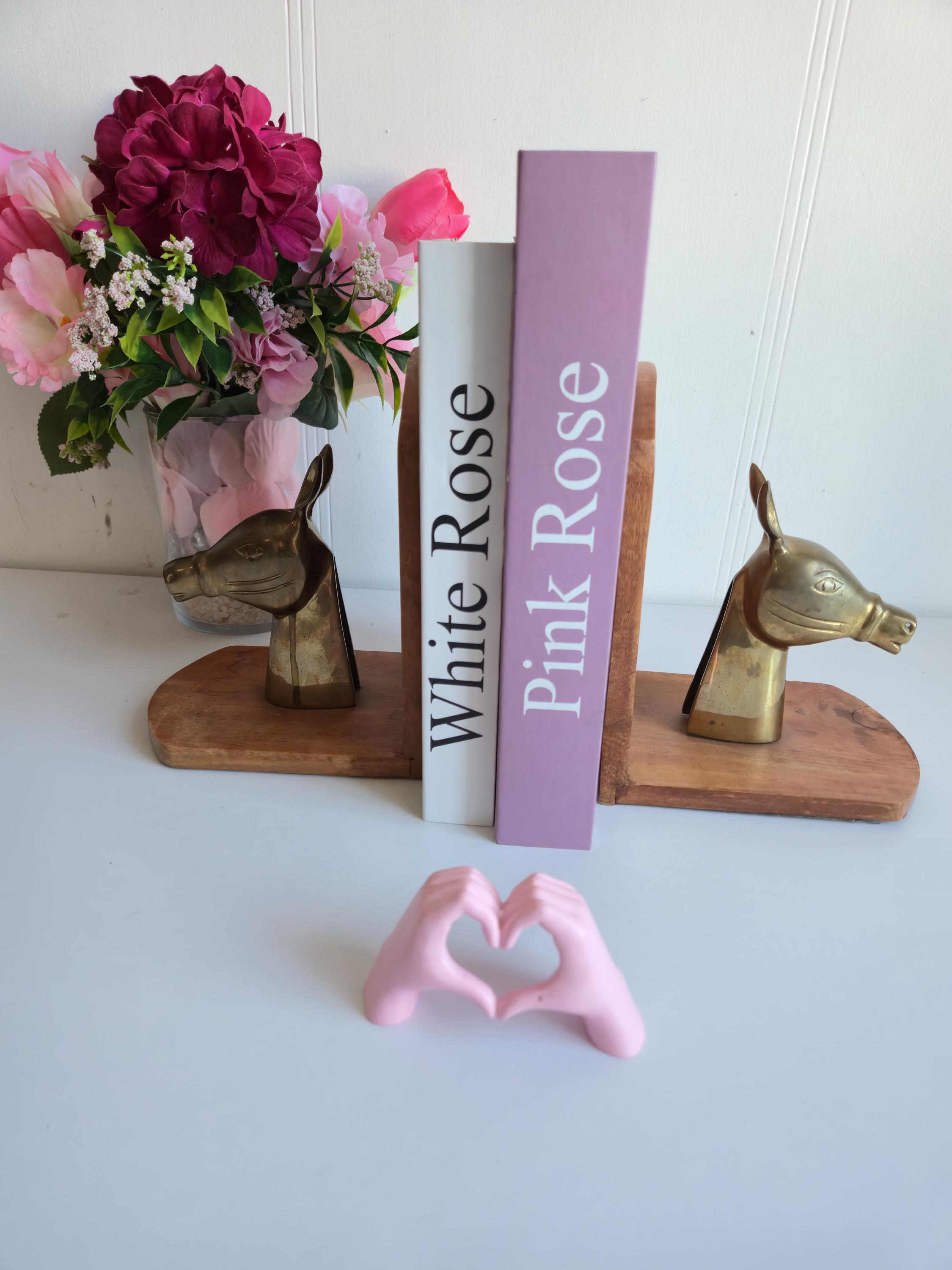 Vintage Wood & Brass Horse Bookends, MCM Decor, Equestrian Style