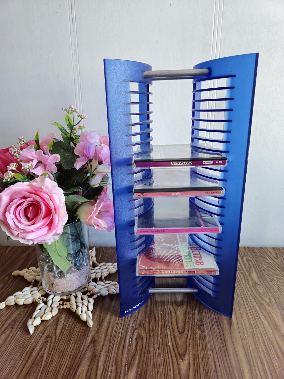 Vintage 90s Atlantic (25) Blue Plastic and Metal CD Storage Holder