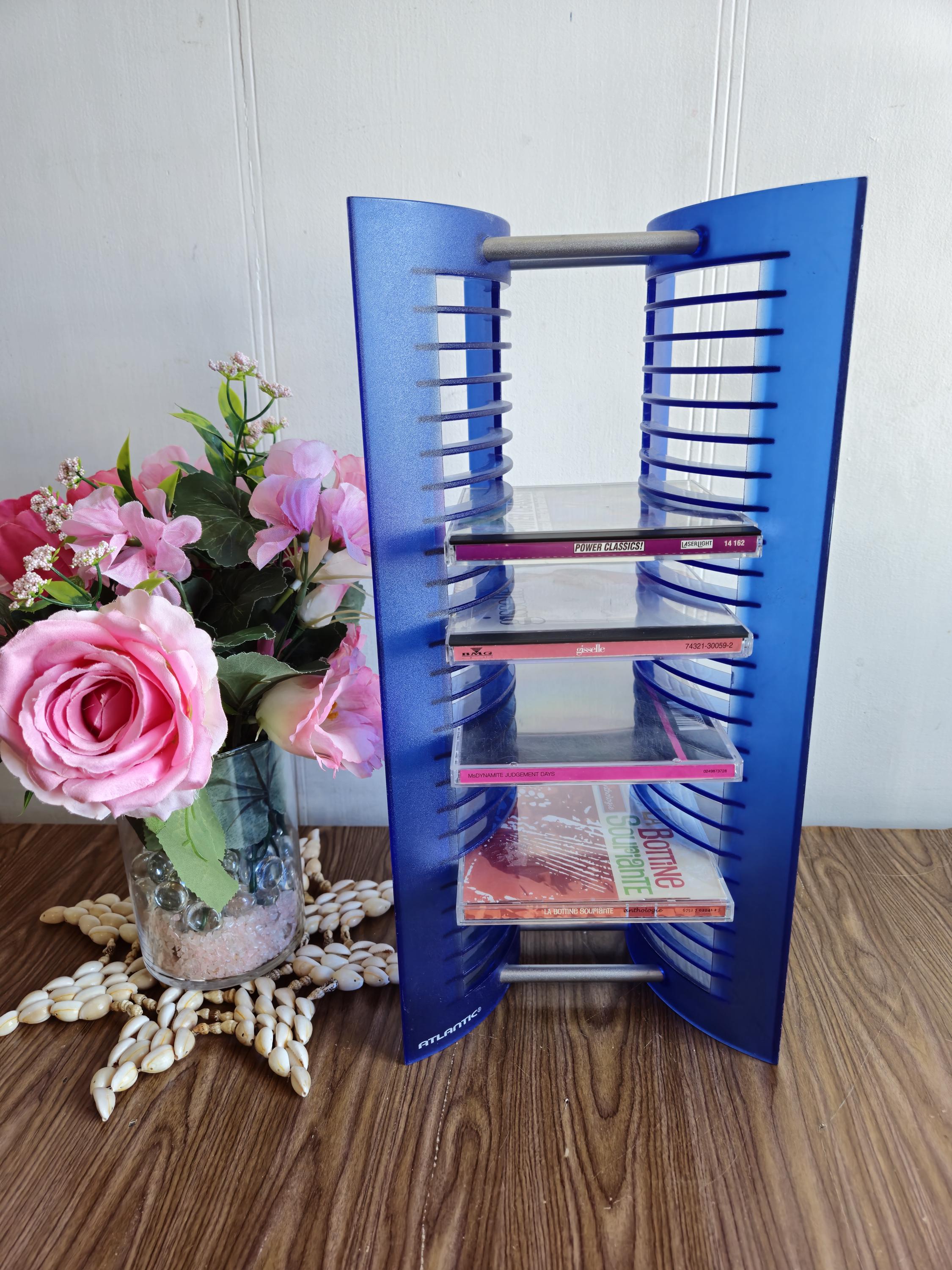 Vintage 90s Atlantic (25) Blue Plastic and Metal CD Storage Holder