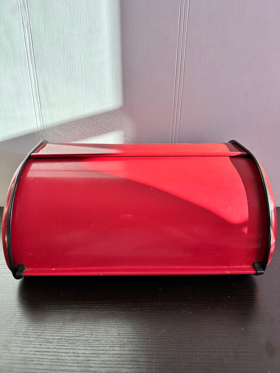 Vintage Red Metal Bread Box Farmhouse Style Large Bread Holder Storage