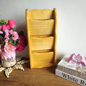 vintage solid wood letter rack, vintage wood letter rack, wood bill holder, vintage wall mounted letter rack, farmhouse, ranch