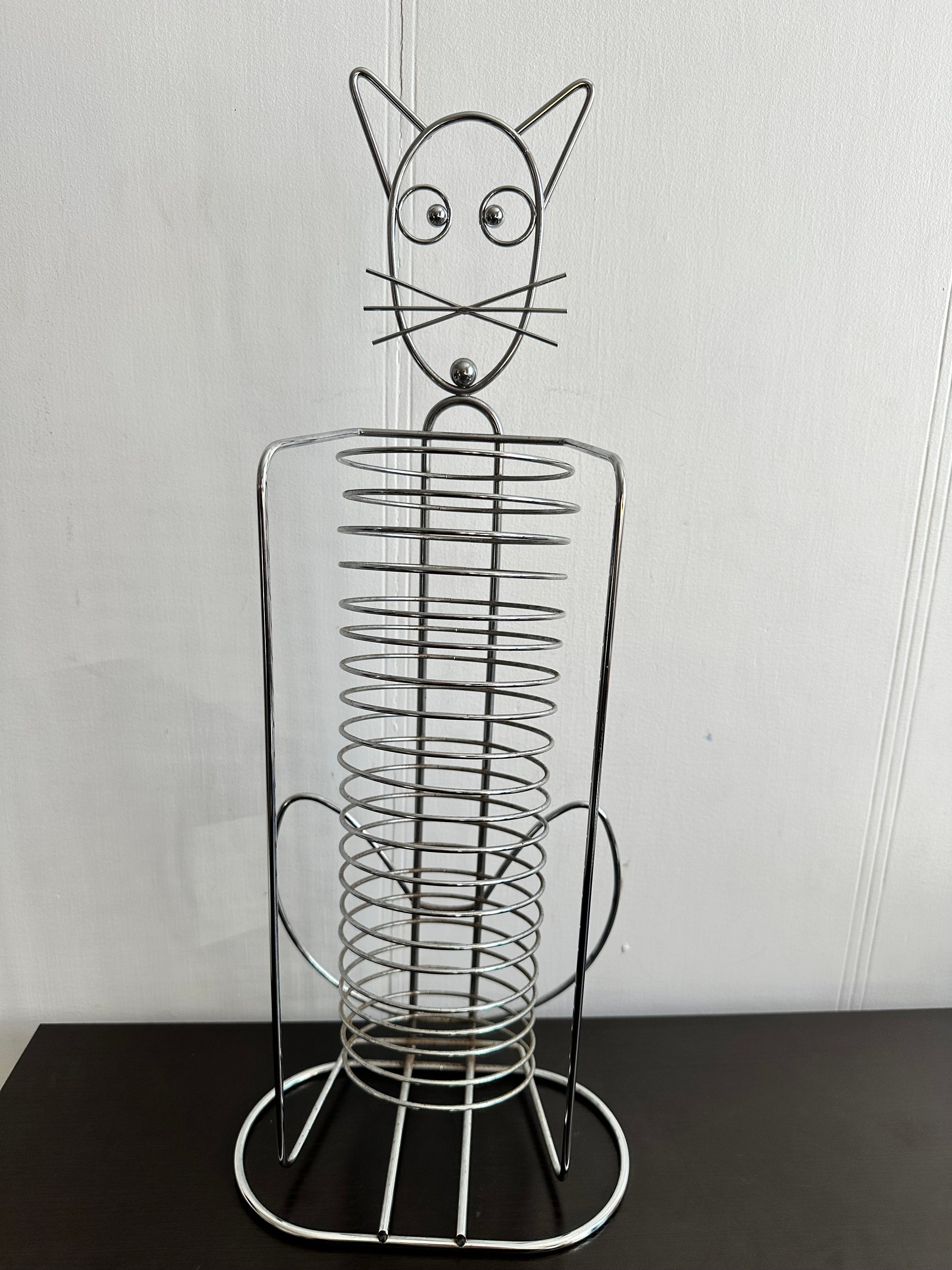 Vintage Cat Design 20 CD Standalone Chrome Metal CD Rack Storage