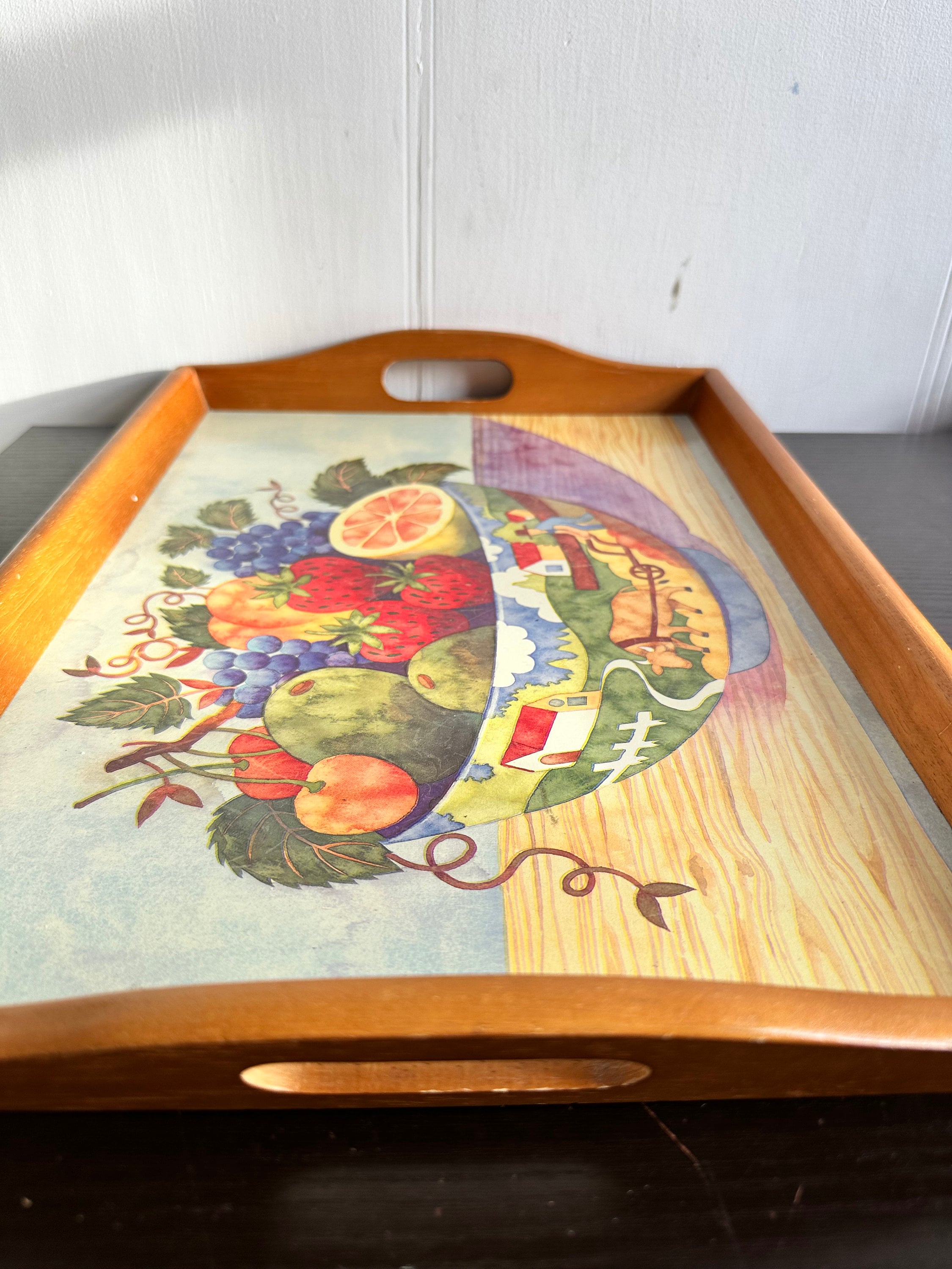 Vintage Wooden Serving Tray FRUIT ART Design , Farmhouse. - Etsy