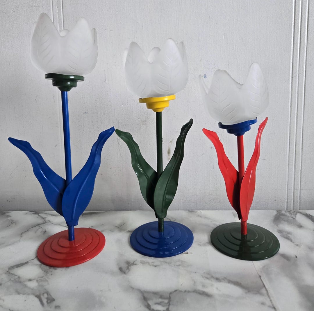 Gallery Detail: Vintage Glass Tulip Votives Set Of 3 Frosted Glass And