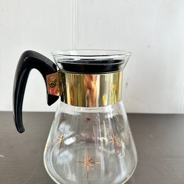 Vintage Pyrex “Constellation” Glass and Gold Atomic Starburst Coffee/Tea Carafe | 6 Cup.