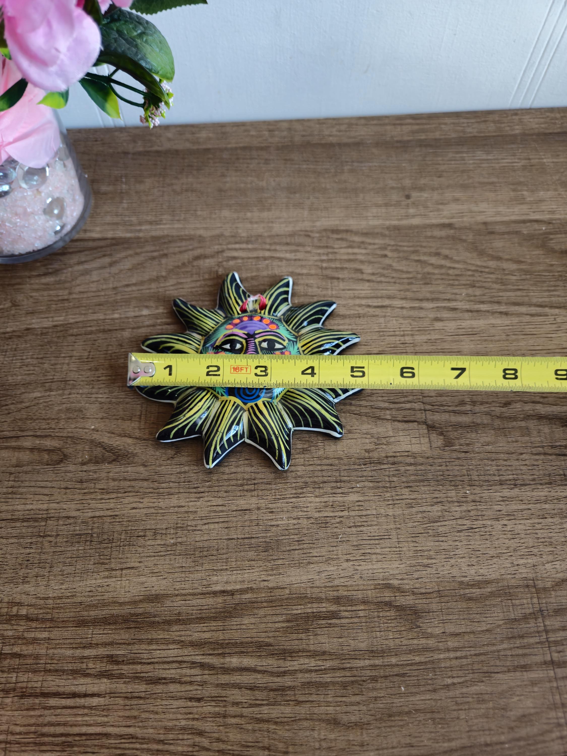 Vintage Mexican Ceramic Decorative Sun Plate, Hand-painted Sun