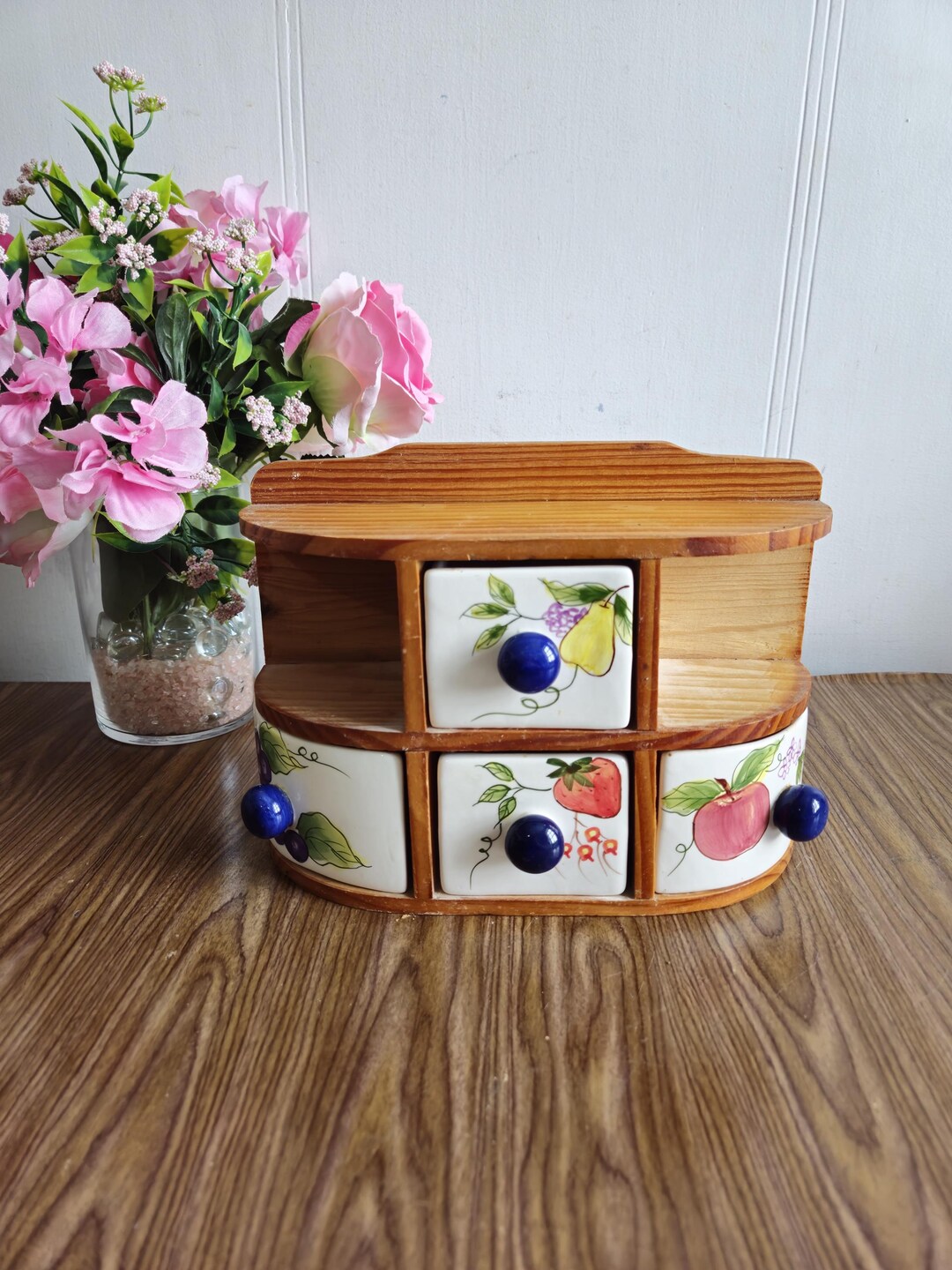 Retro Spice Rack Vintage Spice Rack, Wooden Spice Rack With Porcelain Drawers, Vintage ...