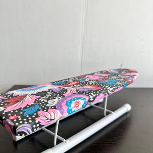 Vintage Sleeved Ironing Board with Retro Fabric Cover, pink& purple Floral Ironing Board, Small Ironing Board, Mini Ironing Board.