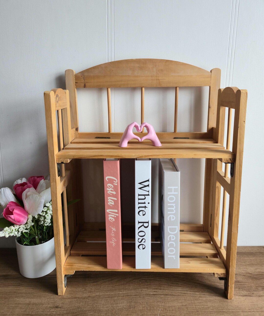Vintage Double Layers Wood Storage Rack Kitchen Spice Rack Book ...