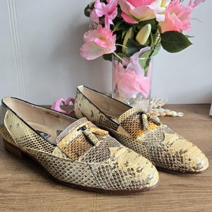 Vintage Snakeskin and Leather Loafers Men&#39;s Dress Shoes Vintage Loafers Genuine Snakeskin Shoes Snakeskin Size 10.