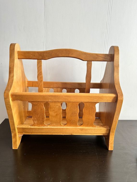 Vintage Wooden Magazine Rack, Newspaper Rack, Rustic Decor