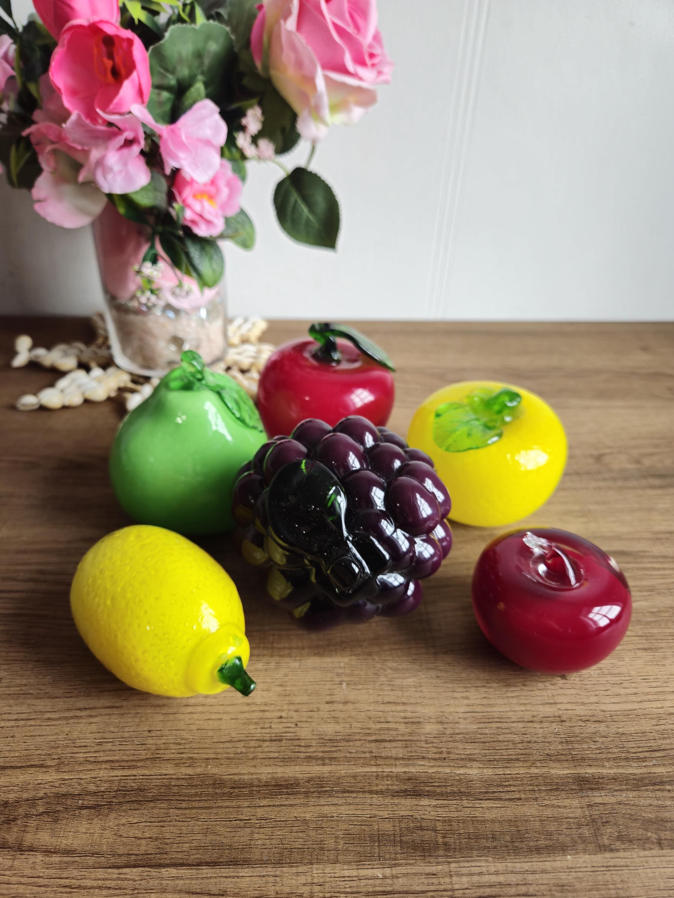 Set of 6 Vintage Hand-Blown Art Glass Fruit and Vegetables Decorative ,Retro Art Glass , Mid Century Modern ,Rustic Farmhouse.