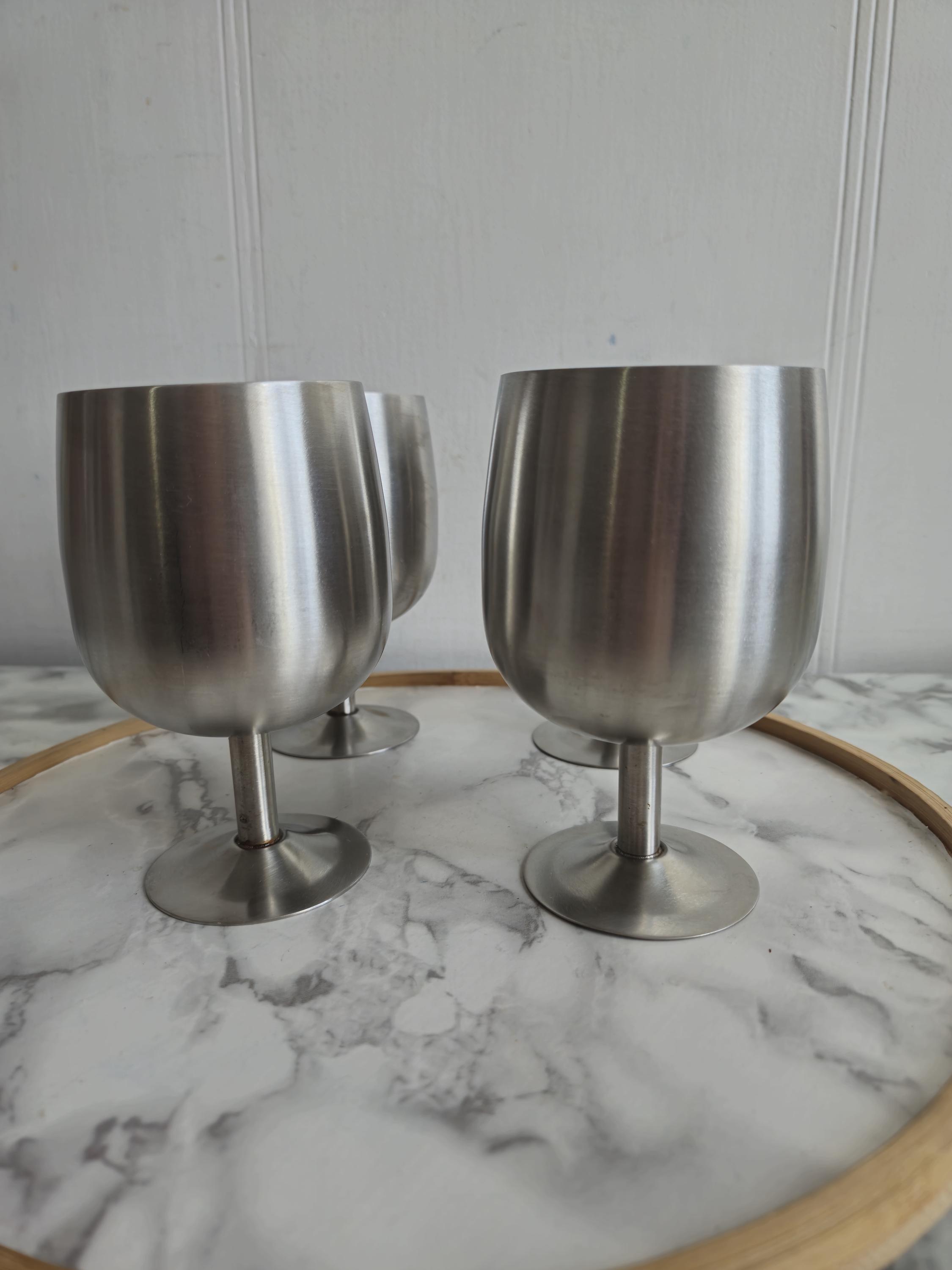 Vintage Stainless Steel Wine Glasses , Set of 4 Stainless Stee,Wine Glasses.